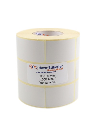 Pp Opak Etiket 30mm X 60mm 1500 Adet Yan Yana 3 Lü Çok Renkli