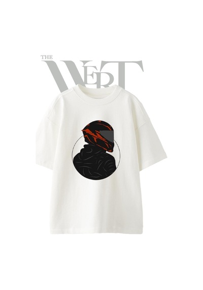 Thewert Kaskli Surucu Tasarım Baskılı Ünisex Beyaz Oversize T-shirt