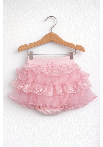 Kardeşler Bebe Kız Bebek Tüllü Fırfırlı Külotlu Etek Pembe