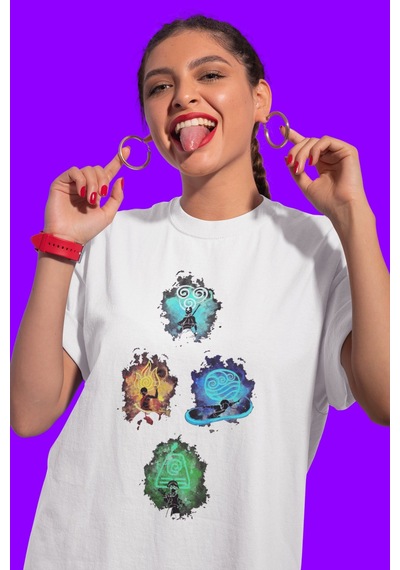 Avatar The Last Airbender Tasarım Baskılı Unisex Oversize Anime D Beyaz