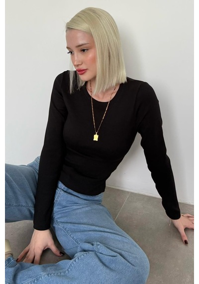 Madmext Siyah Bisiklet Yaka Slim Fit Kadın Body Mg2564 Siyah