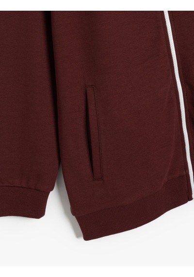 Koton Uzun Kollu Pamuk Karışımlı Cep Detaylı Biyeli Fermuarlı Sweatshirt Bordo 5sam70036mk Bordo