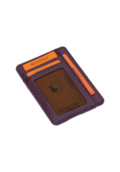 Westpolo Hakiki Deri Unisex Kartlık - Mürdüm