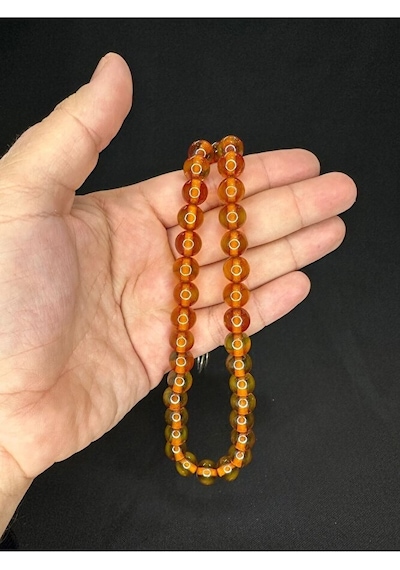 Toz Kehribar Tesbih Sarı Renkli Küre Kesim 10 Mm T-573