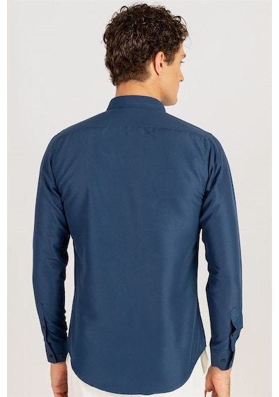 Tudors 24893 Nefes Alan Kravatlık Slim Fit Erkek Gömlek Lacivert
