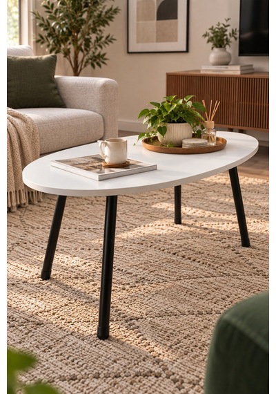 Sulorahome Metal Ayaklı Oval Beyaz Orta Sehpa
