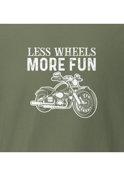 Wildstyle Less Wheels More Fun Motosiklet Vintage Özgürlük Baskılı Unisex Bisiklet Yaka Pamuklu Tişört - Haki