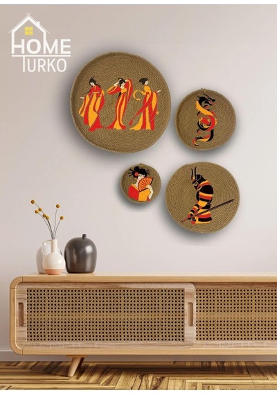 Tr 4'lü Takım Duvar Süsü, Duvar Tabağı, Jüt Dekor, Afrika, Bohem, Desepazaryeri Diğer