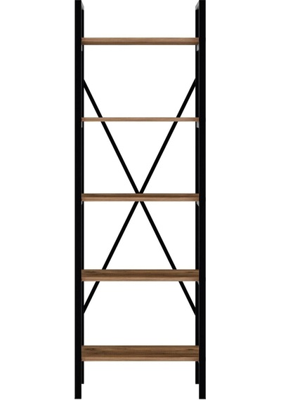 Ceramical 5 Raflı Metal Kitaplık Siyah Atlantik Çam 60 x 180 CM