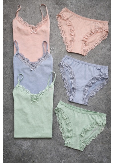 Demirsa Boutique Dantelli Pamuklu V Yaka İp Askılı Likralı Kadın Atlet-külot Takım Yeşil, Mavi Ve Pudra Renk 3'lü Set Çok Renkli1 Demirsa Boutique Dantelli Pamuklu V Yaka İp Askılı Likralı Kadın Atlet-külot Takım Yeşil, Mavi Ve Pudra Renk 3'lü Set Çok Renkli1