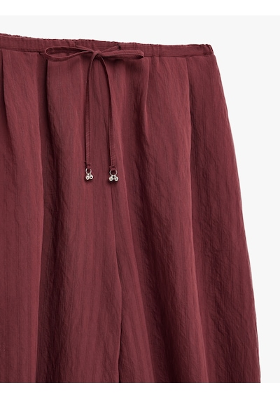 Koton Koton X Melis Ağazat - Modal Kumaş Cepli Çizgili Harem Pantolon Bordo 6sak40195pw