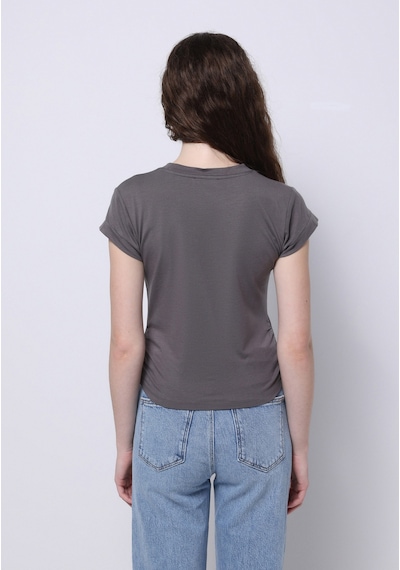 Colins Slim Fit Yuvarlak Yaka Düz Kadın Gri Kısa Kol Tişört Cl1074571 Q1.v2 Dgr Koyu Gri
