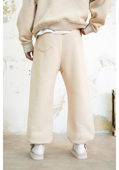 Krem Cozy Basic Paça Lastik Oversize Eşofman Krem