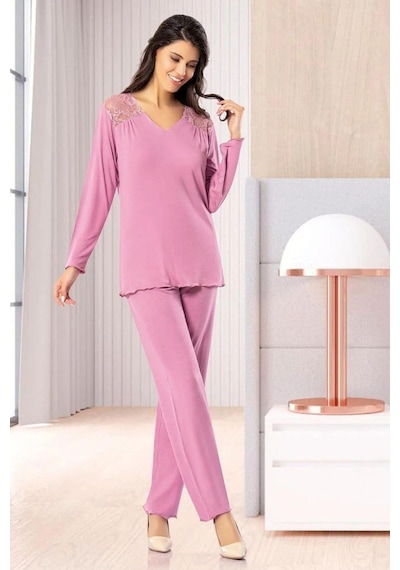 Faal 8610 Kadın Uzun Kollu Dantel Detaylı Pijama Takımı-gülkurusu GÜL KURUSU Faal 8610 Kadın Uzun Kollu Dantel Detaylı Pijama Takımı-gülkurusu GÜL KURUSU