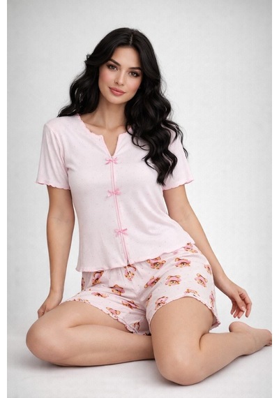 Kadın 01591 Kaşkorse Şortlu Pijama Takımı Pembe