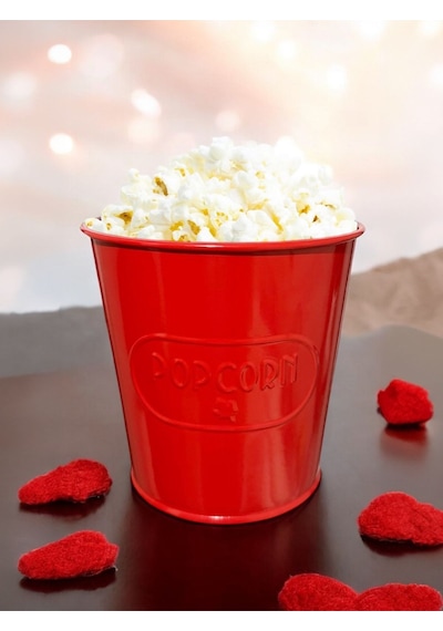 Toptanfoni Kırmızı Metal Popcorn Kutusu - Patlamış Mısır Kovası Kendinden Kabartma Desenli 2 Adet Kirmizi
