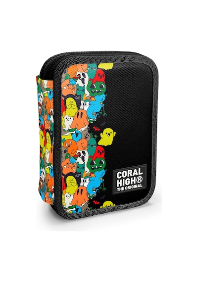 Coral High Kids Siyah Karikatür Desenli Çift Katlı Kalem Çanta 11150 Siyah