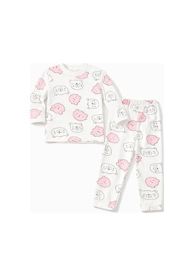 Veramoni Bebek Takım Ayıcık Desenli Uzun Kollu Pamuklu Pembe