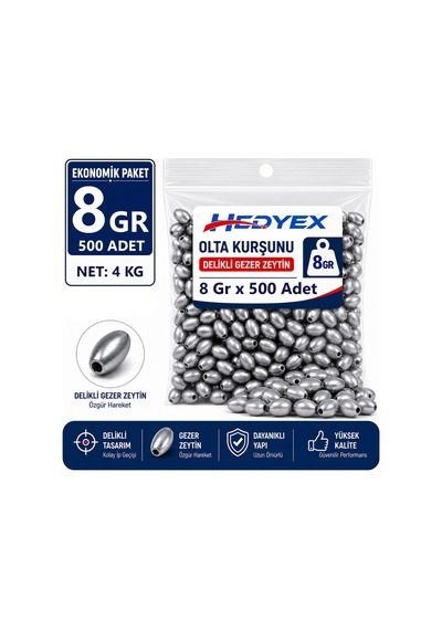 Hedyex 8 Gr 500 Adet 4 Kg Olta Kurşunu Delikli Gezer Zeytin