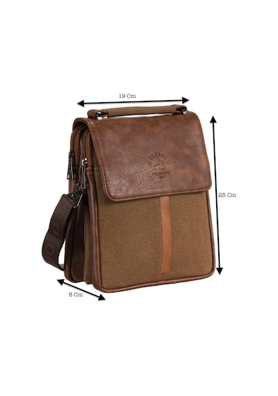 Westpolo Unisex Eskitme Vegan Deri Ve Kumaş El Ve Omuz Askılı Erkek Çanta - Taba