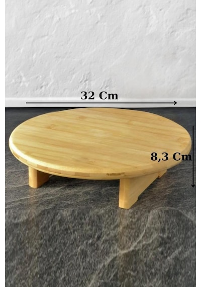 Digithome Bambu Tezgah Üstü Ayaklı Yuvarlak Kesim Panosu Servis Ve Sunum Tahtası 32 Cm Kahverengi - Thn76059 C1-1-18