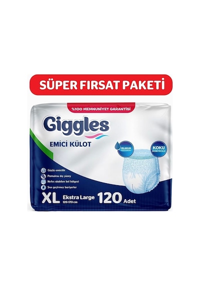 Yetişkin Emici Külot Bez Ekstra Büyük Boy Xl Bel Boyu 120-170cm Islaklık Göstergeli 120 Adet