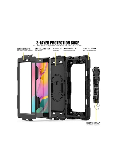 Samsung Galaxy T290 Tab A 8 Kılıf Pars Tablet Kapak - Siyah Arka Kapak