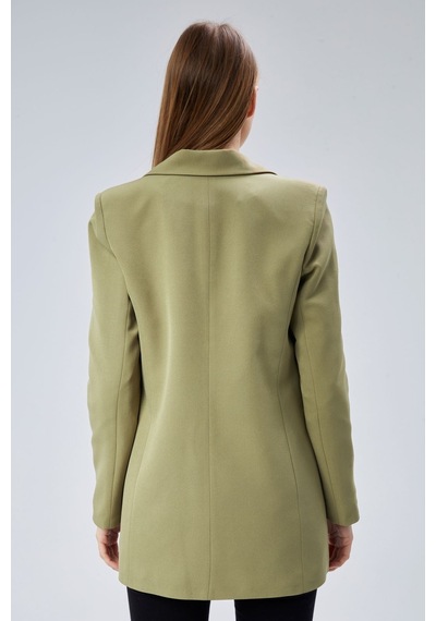 Açık Haki Oversize Dokuma Blazer Ceket Siyah
