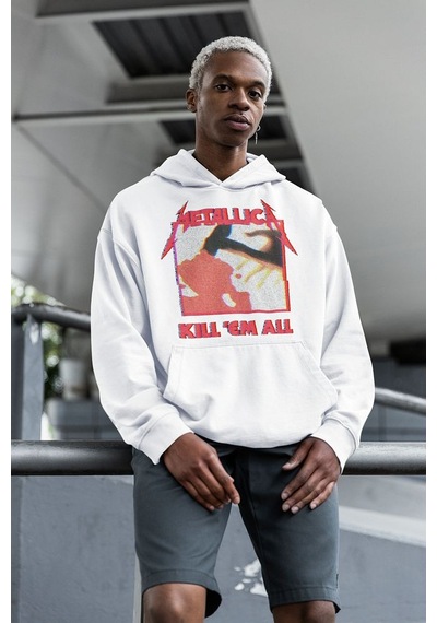 Sevbano Metallica Kill 'em All Yazılı Unisex Oversize Rock Metal Grubu Ho Beyaz
