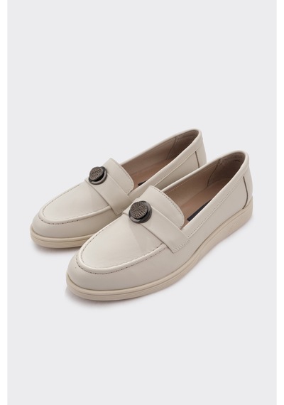 Derinet Hakiki Deri Kadın Loafer Ekru Ekru
