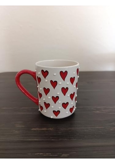 Tr Yapımı Kalp Desenli 300ml Kupa Seramik Bardak Hand Made Diğer