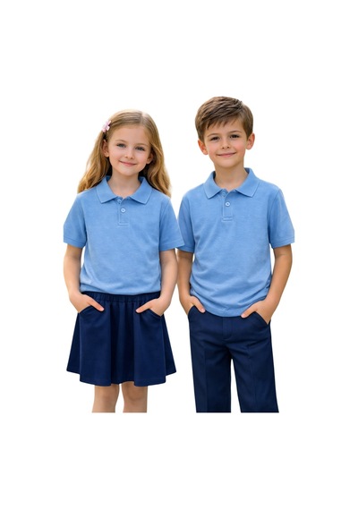Erdem Kıds Unisex Kız Erkek Çocuk Polo Yaka Pamuklu Kısa Kol Bebe Mavisi Günlük Basic Okul Tişört Bebe Mavi Bebe Mavi