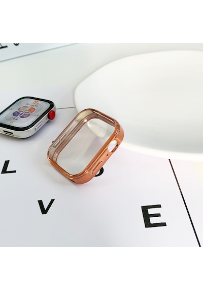 Huawei Watch Fit 3 Uyumlu Kasa Ekran Koruyucu 360 Tam Koruma Kılıf Kapak Rose Gold