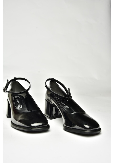 Fox Shoes U518122108 Siyah Rugan Kalın Topuklu Kadın Ayakkabı Siyah