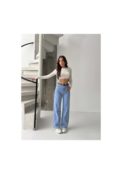 Bluemarlin Buz Kar Likralı Kemerli Tam Kalıp Denim Pantolon Buz Kar