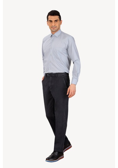 Erkek Gri Regular Fit Kanvas Spor Çizgili Pantolon