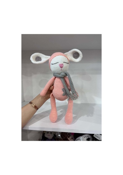 El Yapımı Amigurumi Uyuyan Tavşan - Atkılı Örgü Oyuncak Somon