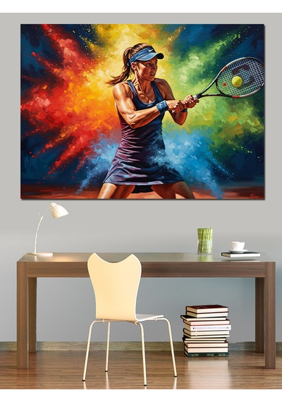 Ahşap Tablo Tenis Oynayan Kadın Ve Renk Patlaması