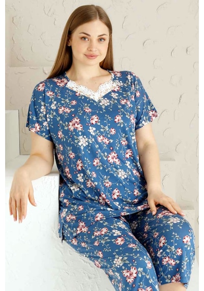 Alimer Kadın İndigo Büyük Beden Bermuda Pijama Takm Edy2735b-i İndigo