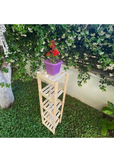 Ahşap Izgaralı 5 Raflı Banyo Rafı / Düzenleyici Bej