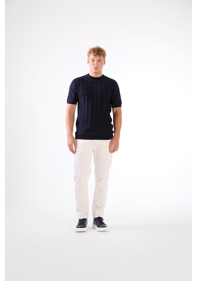 Dufy Lacivert Fitilli Erkek Triko - Slim Fit Lacivert