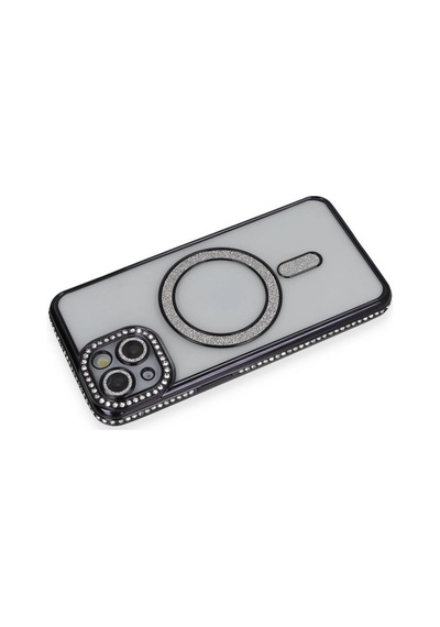 Apple iPhone Uyumlu-  13 Kılıf Joke Simli Magneticsafe Kılıf - Siyah