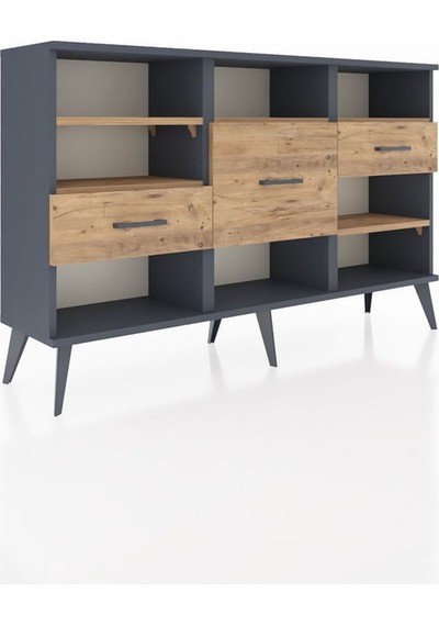 Arges Konsol 5 Raflı 3 Çekmeceli 132x30x83 Antrasit-çam/çam Çam/çam Arges Konsol 5 Raflı 3 Çekmeceli 132x30x83 Antrasit-çam/çam Çam/çam