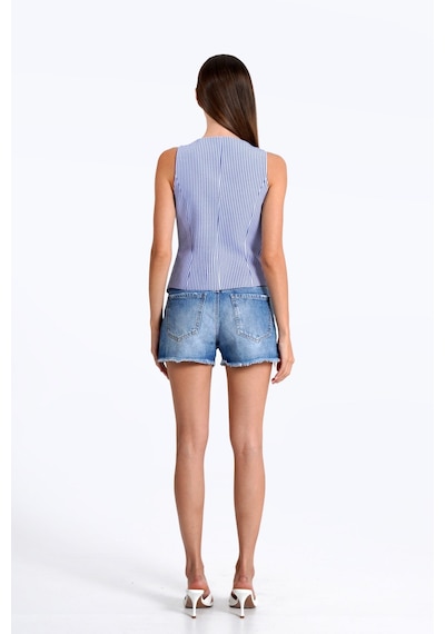 Thalure Kadın Lacivert Pötikare Kruvaze Slim Fit Yelek