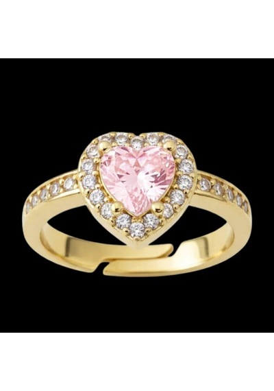 S'82 Ayarlanabilir Model Kadın Çelik Yüzük Toptan Çelik Takı, Pembe Zirkon Taşlı Gold Renk Bzs82