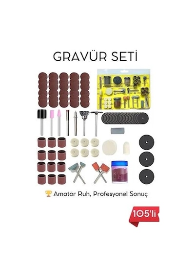 105 Parça Profesyonel Çok Amaçlı Zımpara Taşlama Gravür Kesme Cilalama Uç Seti 722512