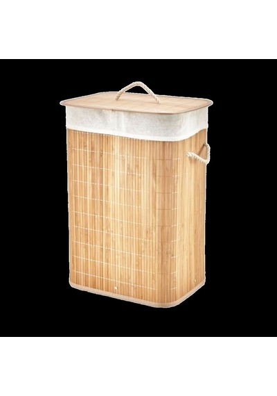 Bambu Kirli Çamaşır Sepeti 40x30x60 Cm - Kapaklı İpli Kumaş Torbalı Diğer