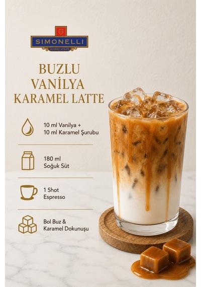 Simonelli Karamel & Vanilya Aromalı Gurme Kahve ve Kokteyl Şurubu Seti 2 x 700 ML + Pompa
