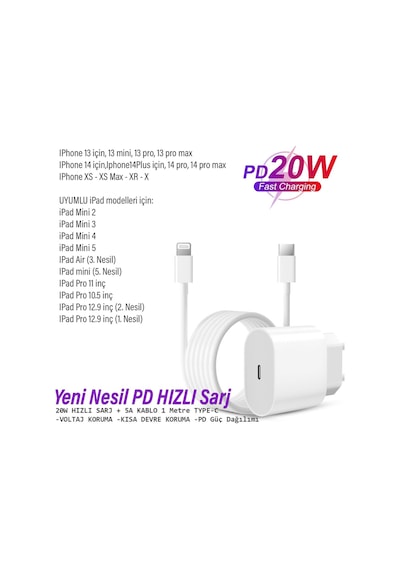 Apple Uyumlu iPad  Pro 12.9 2. Nesil 1. Nesil 20w Hızlı Şarj Aleti Adaptörü 20w Ligtning Şarj Kablosu