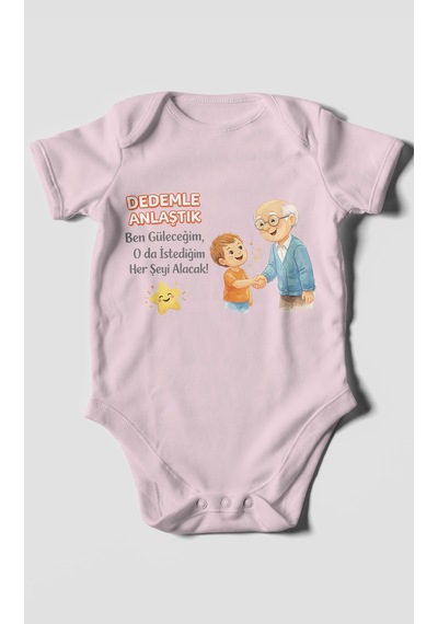 Morivokids Dedeye Özel Kısa Kollu Bebek Body %100 Pamuk Bebe Pembe